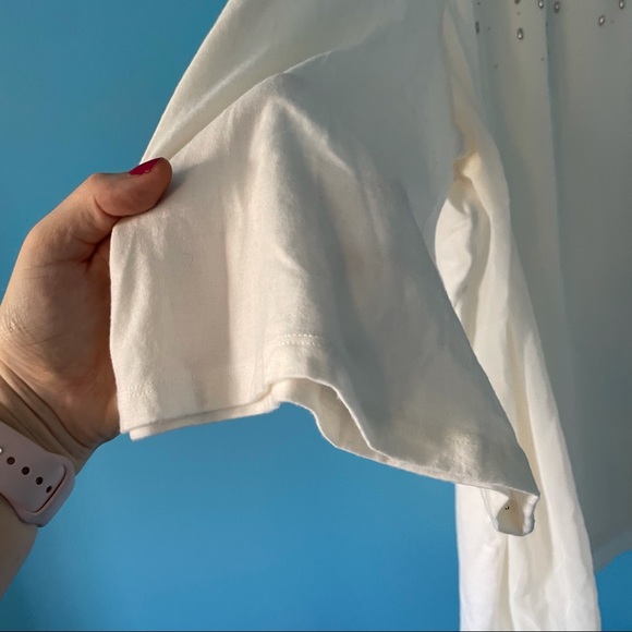 Lane Bryant White Gem Bead Rhinestone Pattern Blouse 3/4 Sleeves Winter 22/24 - Picture 7 of 11